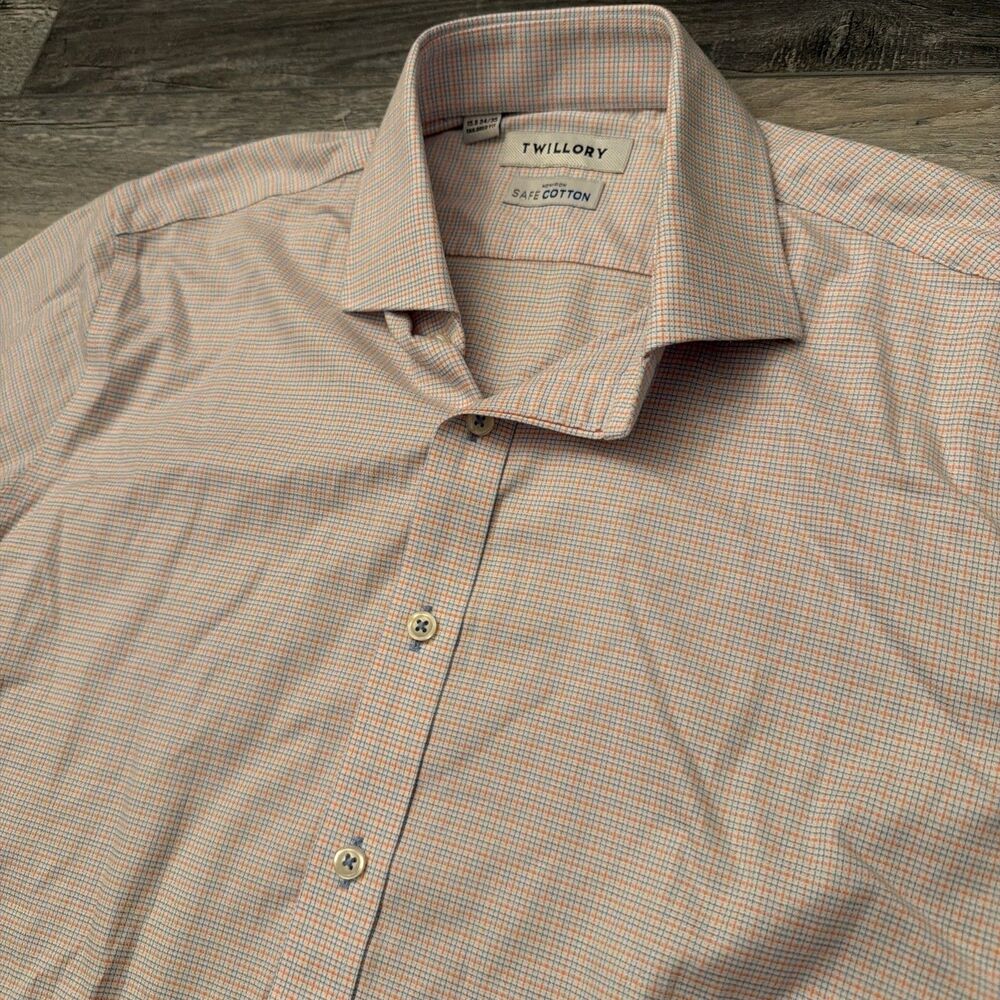 Twillory Shirt Men 15.5 34/35 Plaid Tailored Fit Safe Cotton Spread Collar Twill